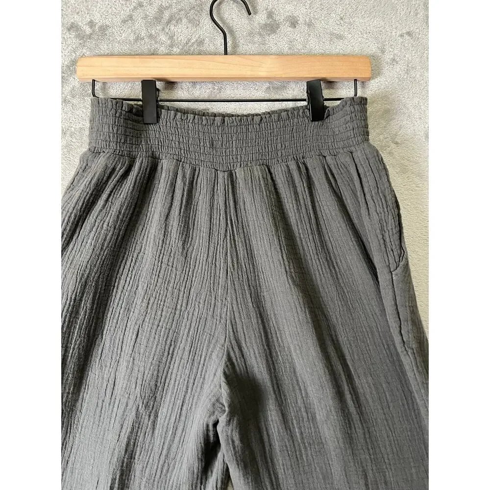 Faherty Dream Cotton Gauze Wide Leg Pants Washed Black Organic‎ Cotton Small